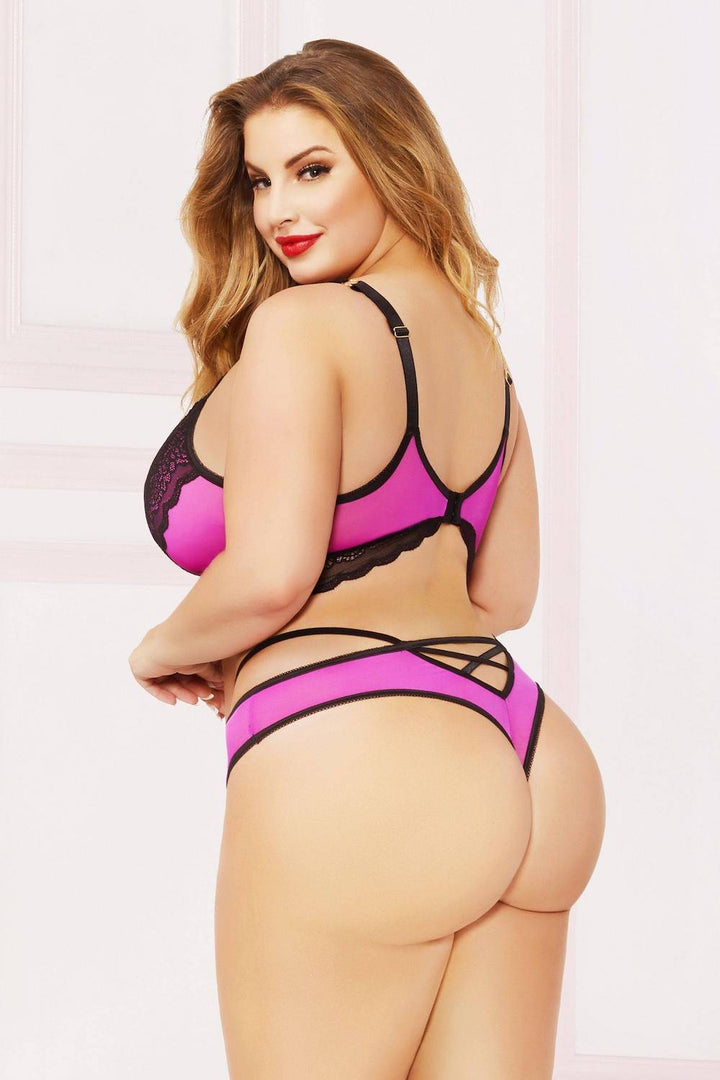STM10884X Lace And Mesh Thong With Strappy Detail