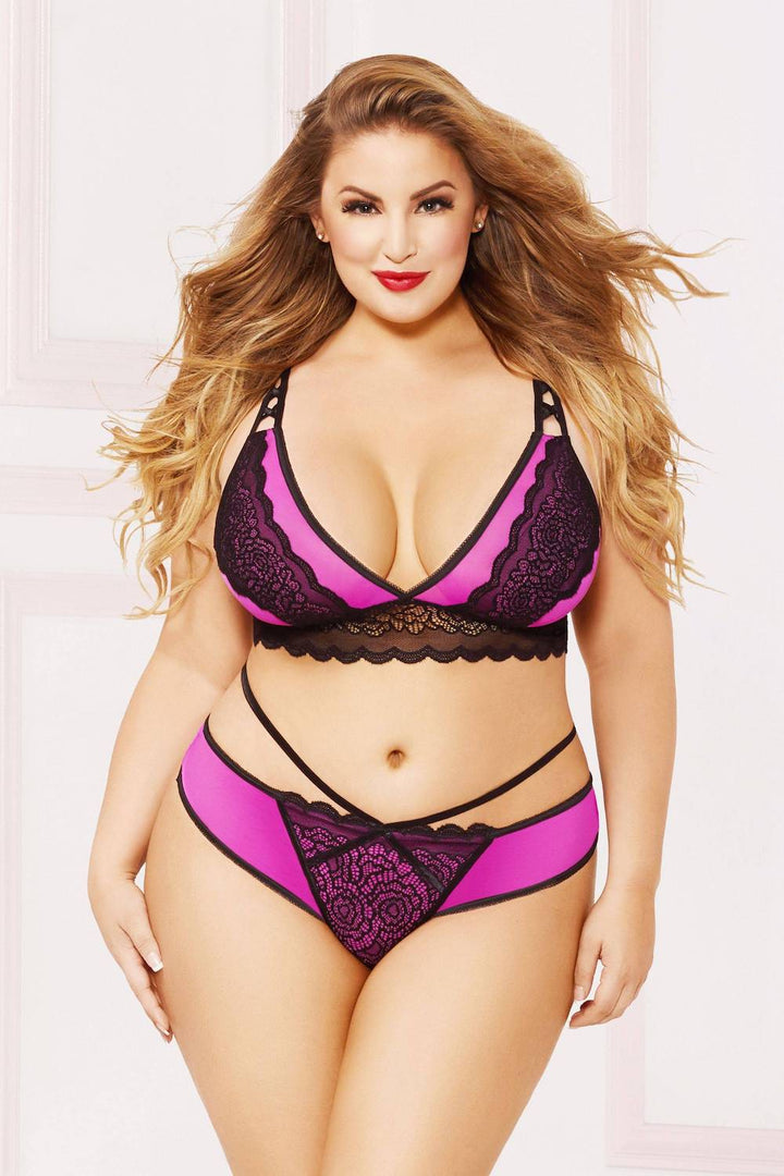 STM10884X Lace And Mesh Thong With Strappy Detail
