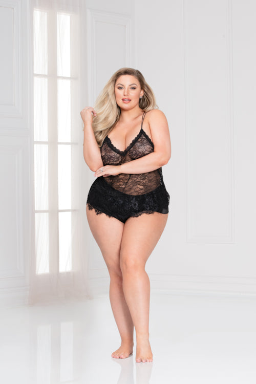 STM11125X Two Piece Floral Lace Cami And Satin Short Set