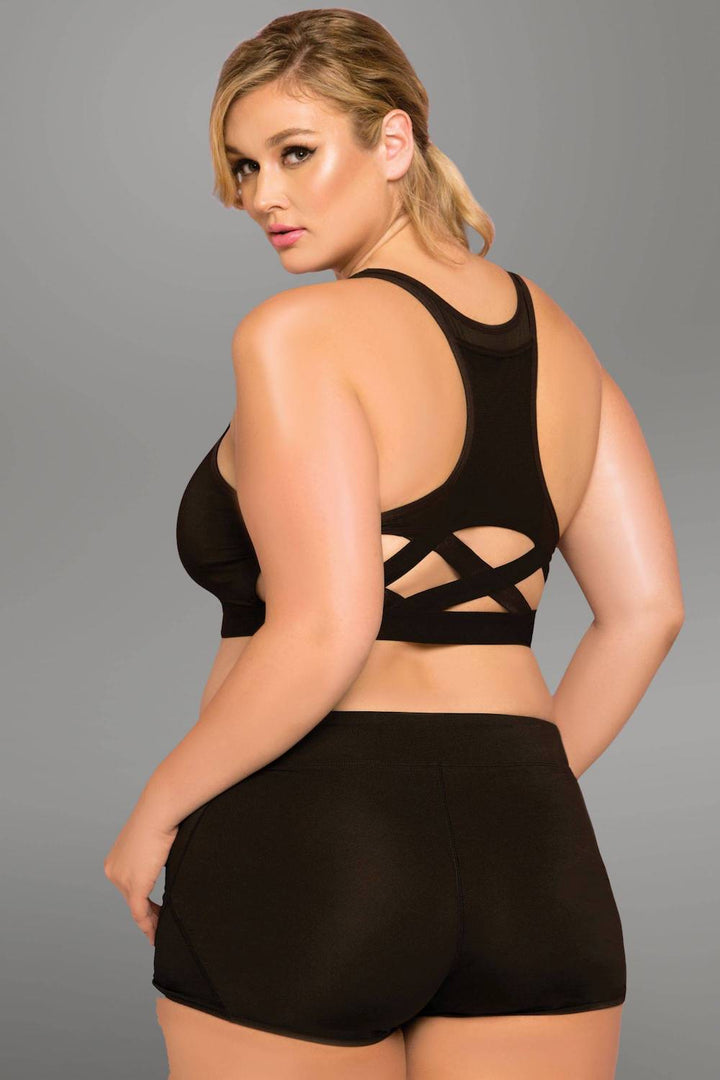 STM30130X Microfiber Sports Bra With Netting Inserts, Bondage Back, Removable Padding, And Stow And Go Back Pocket