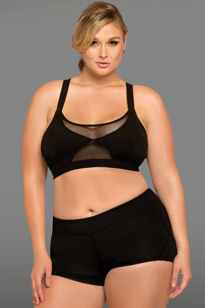 STM30130X Microfiber Sports Bra With Netting Inserts, Bondage Back, Removable Padding, And Stow And Go Back Pocket