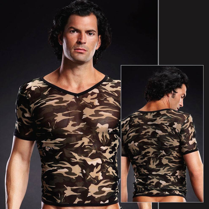 BLM020 Grey Camo Mesh V-Neck Tee