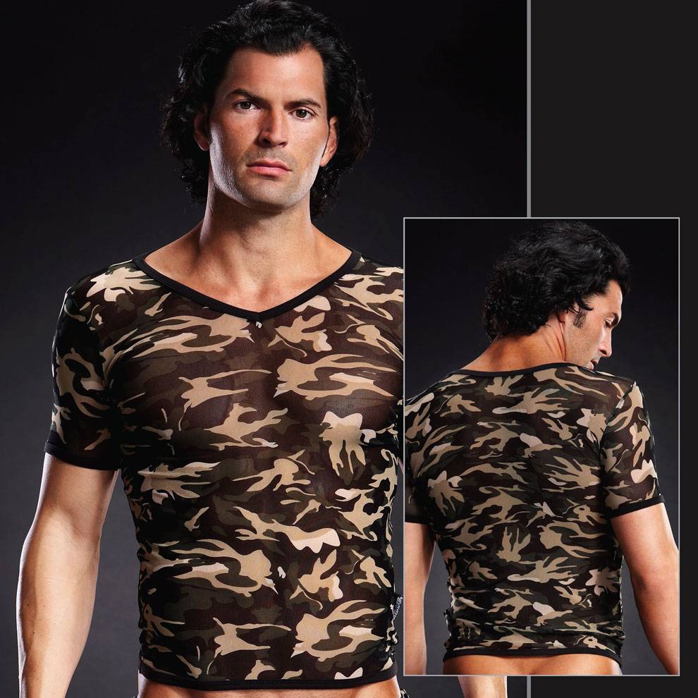 BLM020 Grey Camo Mesh V-Neck Tee