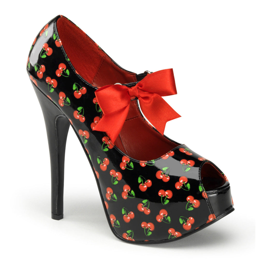 Teeze-25-3 Hidden Platform Shoes with Peep Toes Cherry Print