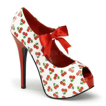 Teeze-25-3 Hidden Platform Shoes with Peep Toes Cherry Print